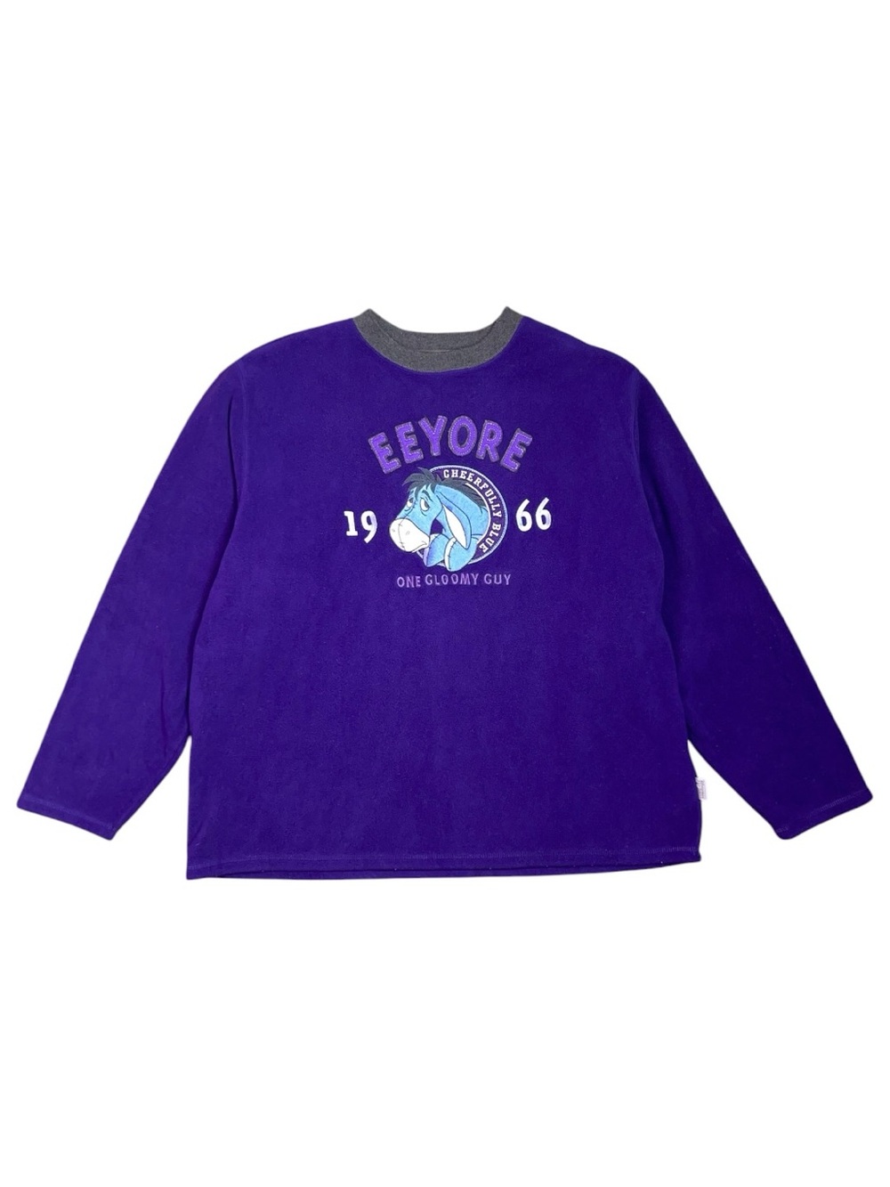 Vintage 90s Disney Eeyore Fleece Sweatshirt Large Purple Grey Embroidered